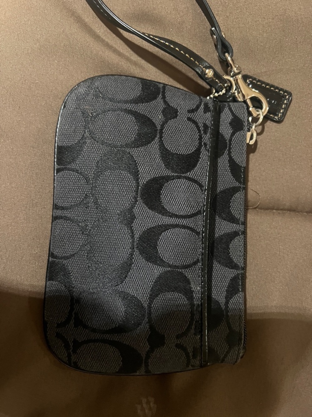 Coach Black Signature C Wristlet with Silver Hardware